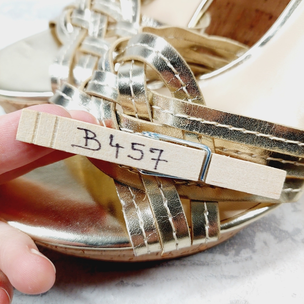 New Guess Project Gold Platform Cork Wedge Sandals B457 - Picture 13 of 13